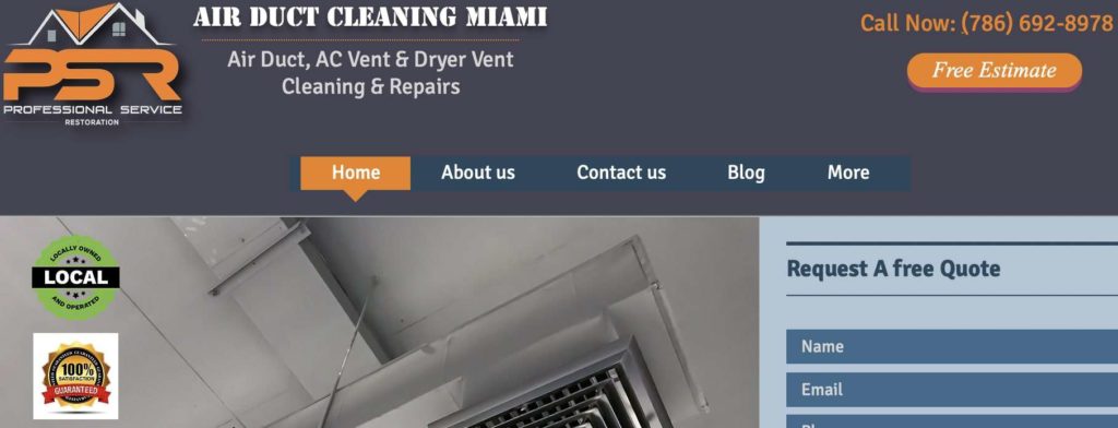 PSR Air Duct Cleaning Miami's Homepage